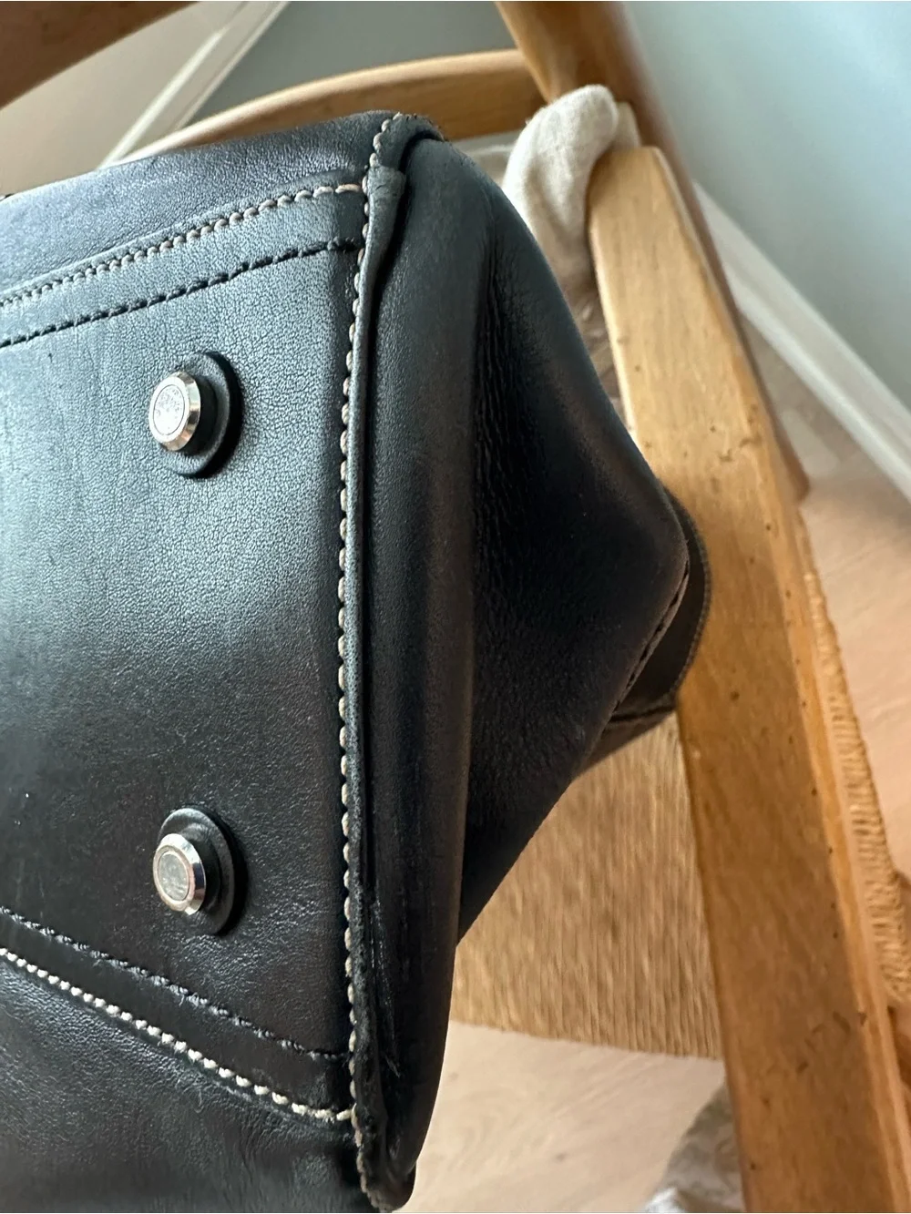 COACH Black Leather Messenger Bag with Contrast Stitching